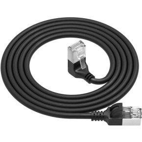 ACT Zwarte 5 meter U/FTP CAT6A LSZH Slimline patchkabel met RJ45 connectoren recht naar 90° haaks r