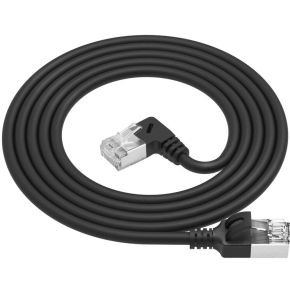 ACT Zwarte 5 meter U/FTP CAT6A LSZH Slimline patchkabel met RJ45 connectoren recht naar 90° haaks r