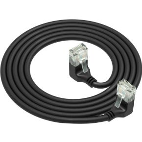 ACT Zwarte 5 meter U/UTP CAT6A LSZH Slimline patchkabel met RJ45 connectoren 90° haaks beneden naar