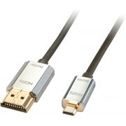 Lindy HDMI/micro HDMI, 3m 3m HDMI Micro-HDMI Zwart, Chroom, Goud