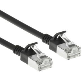 ACT Zwarte 0.15 meter LSZH S/FTP CAT6A slimline patchkabel snagless met RJ45 connectoren