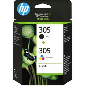 HP 305 originele drie-kleuren / zwarte inktcartridge, 2-pack