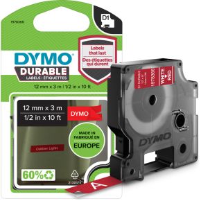 DYMO® D1 duurzaam (12 mm x 3 M), wit op rood