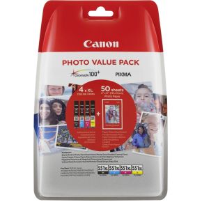 Canon Cli 551Xl Photo Value Pack Cmybk Pp 201 10X15 Cm 50 Bl canon kopen in de aanbieding
