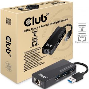 CLUB3D USB 3.0 3-Port Hub met Gigabit Ethernet