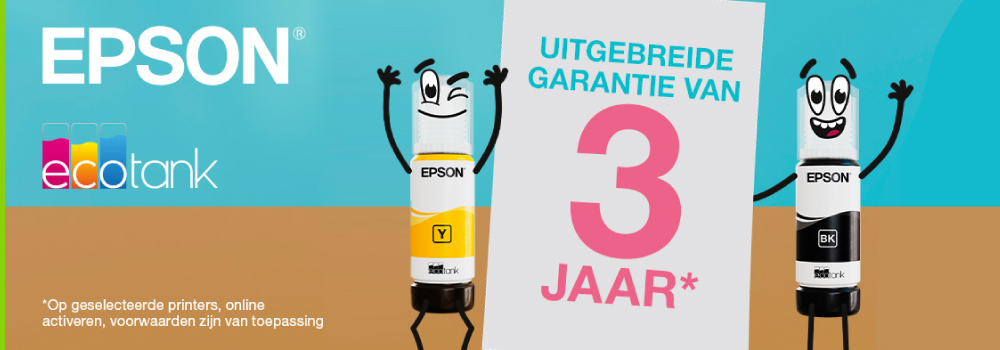 Ontvang 3 jaar uitgebreide garantie na het registreren van een geselecteerde Epson EcoTank.