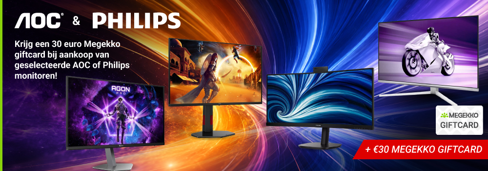 Krijg 10 euro Megekko giftcard bij een geselecteerde AOC en Philips monitoren