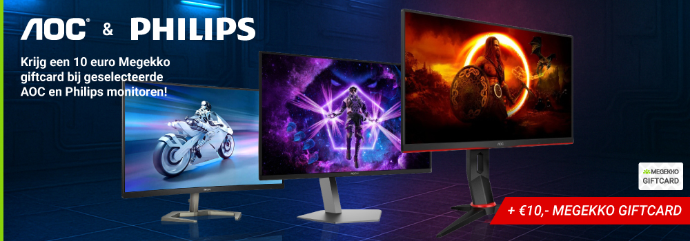 Krijg 10 euro Megekko giftcard bij een geselecteerde AOC en Philips monitoren
